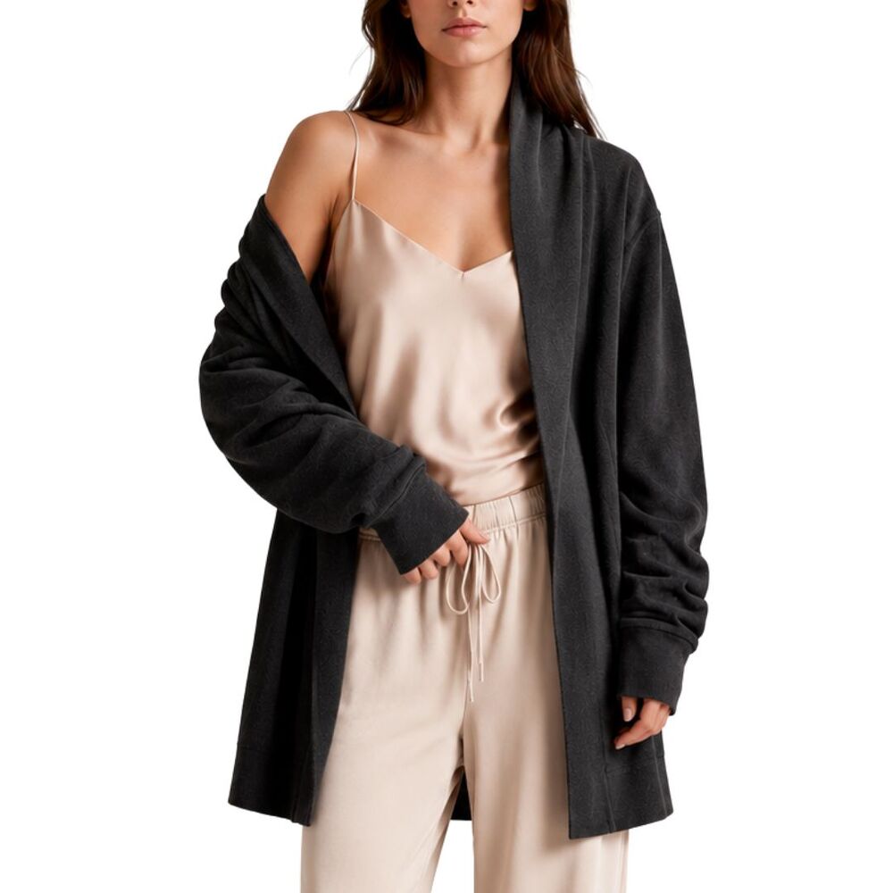 Pact 100% Organic Cotton Cardigan XL Gray Open Front Airplane Travel Layer Soft